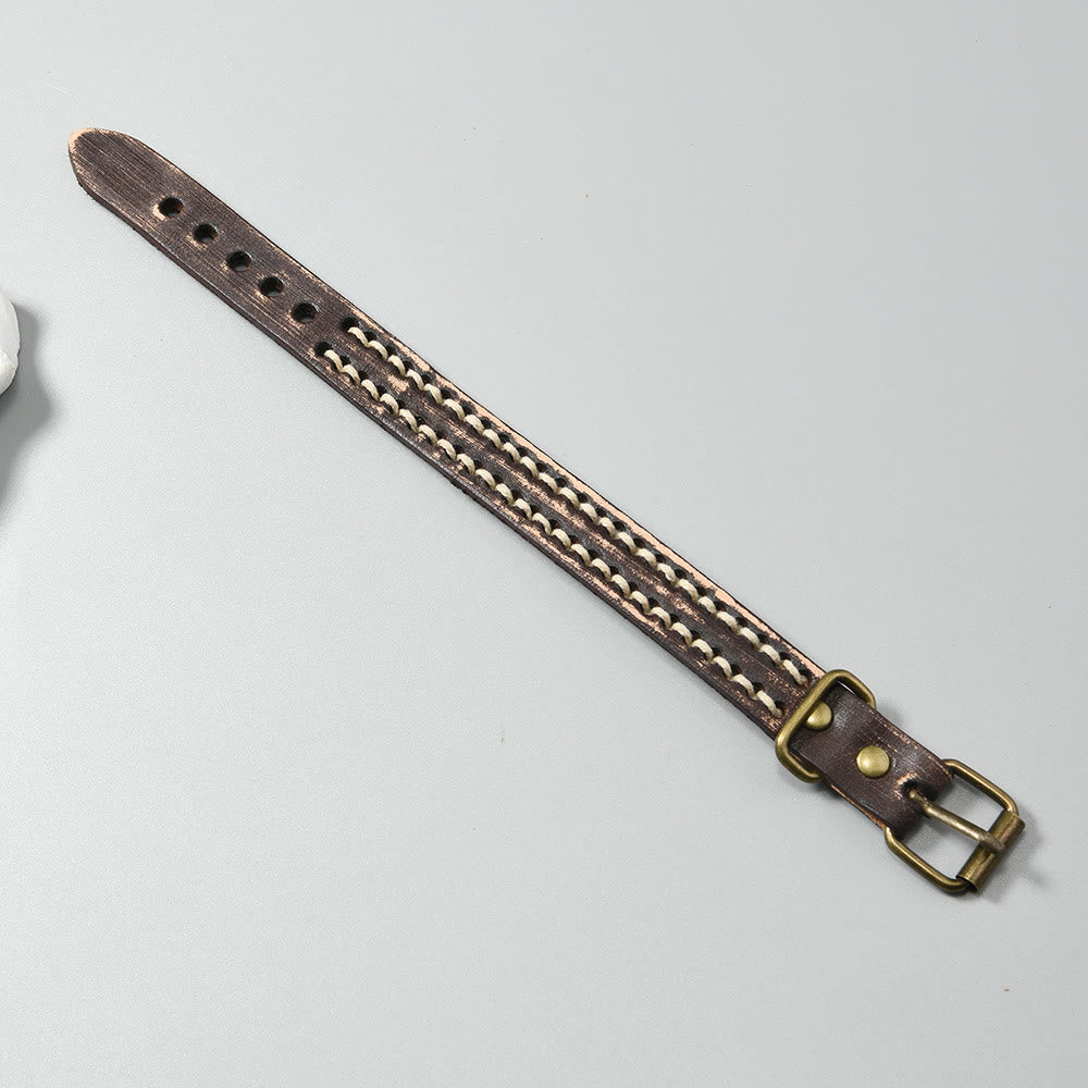 Pulsera de cuero vintage con hebilla ajustable y Buddha Stones