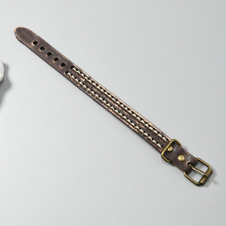 Pulsera de cuero vintage con hebilla ajustable y Buddha Stones