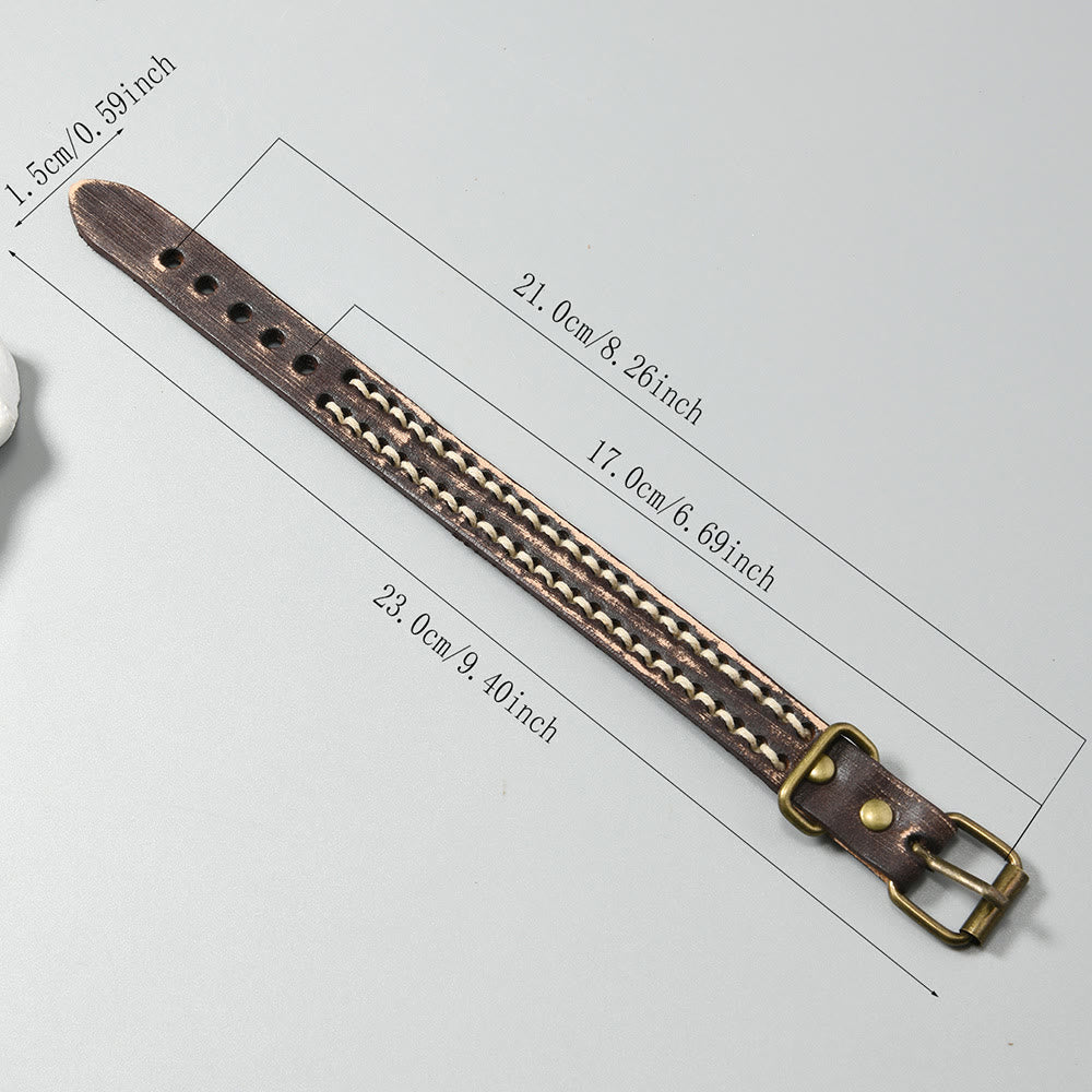 Pulsera de cuero vintage con hebilla ajustable y Buddha Stones