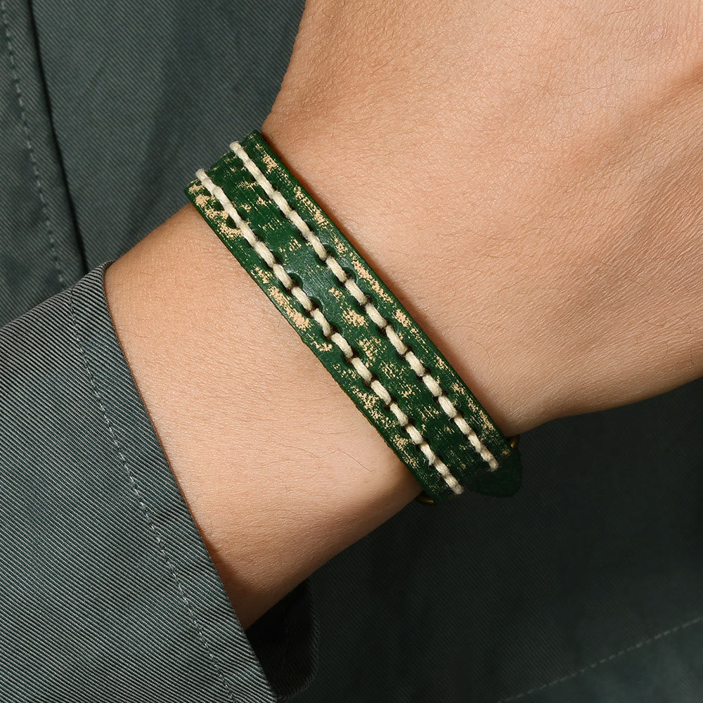 Pulsera de cuero vintage con hebilla ajustable y Buddha Stones