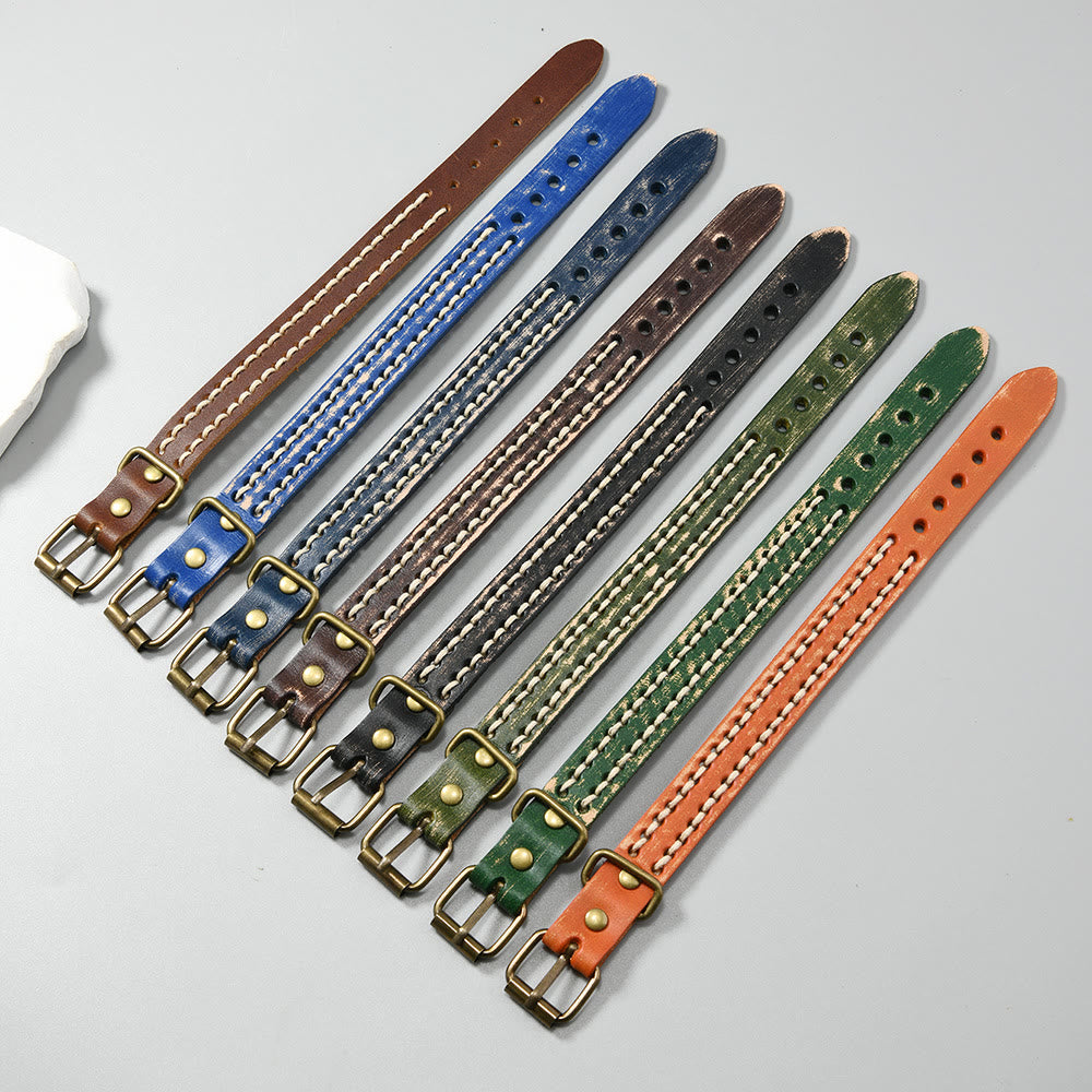 Pulsera de cuero vintage con hebilla ajustable y Buddha Stones