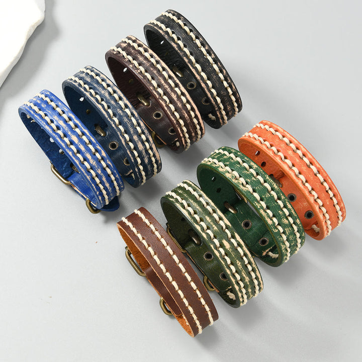 Pulsera de cuero vintage con hebilla ajustable y Buddha Stones