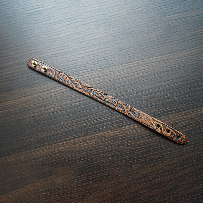 Pulsera de equilibrio con hebilla ajustable de cuero con estampado vintage de Buddha Stones