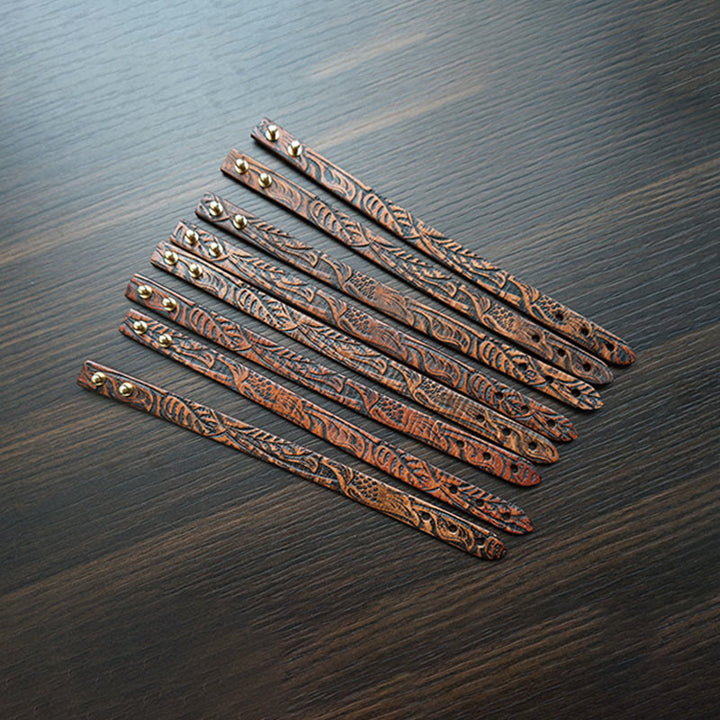 Pulsera de equilibrio con hebilla ajustable de cuero con estampado vintage de Buddha Stones