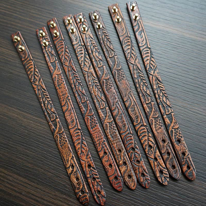 Pulsera de equilibrio con hebilla ajustable de cuero con estampado vintage de Buddha Stones