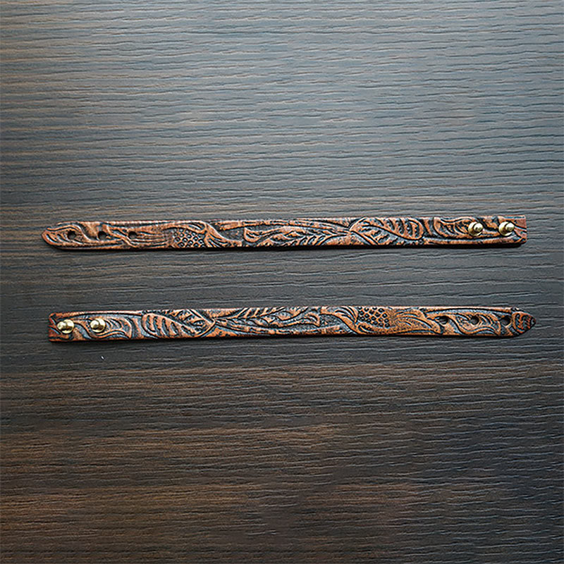 Pulsera de equilibrio con hebilla ajustable de cuero con estampado vintage de Buddha Stones