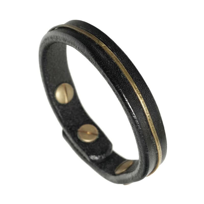 Pulsera curativa con Buddha Stones, cuero vintage, alambre de cobre y latón