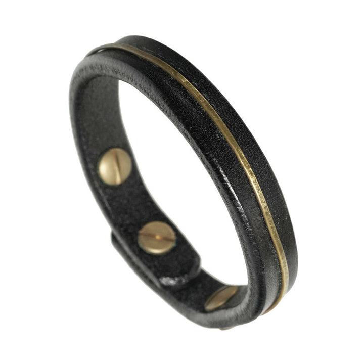 Pulsera curativa con Buddha Stones, cuero vintage, alambre de cobre y latón