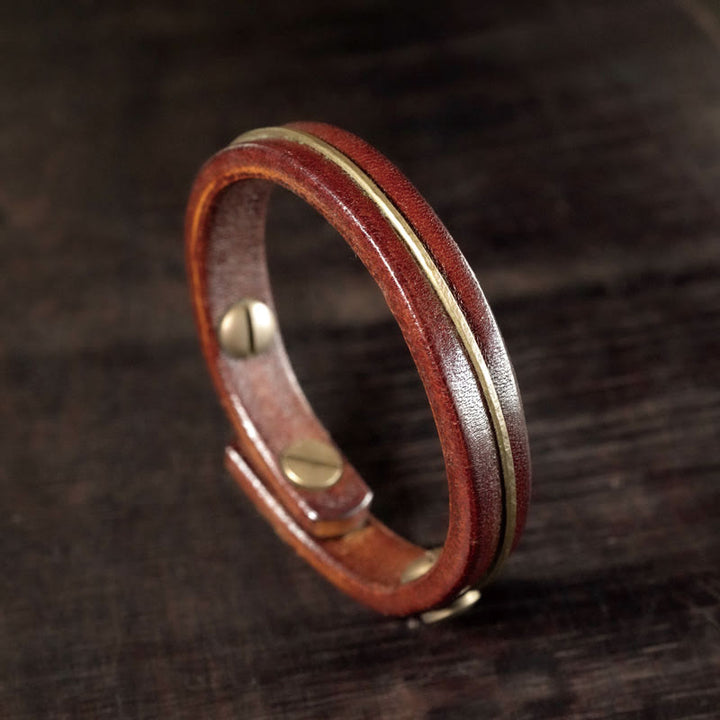 Pulsera curativa con Buddha Stones, cuero vintage, alambre de cobre y latón