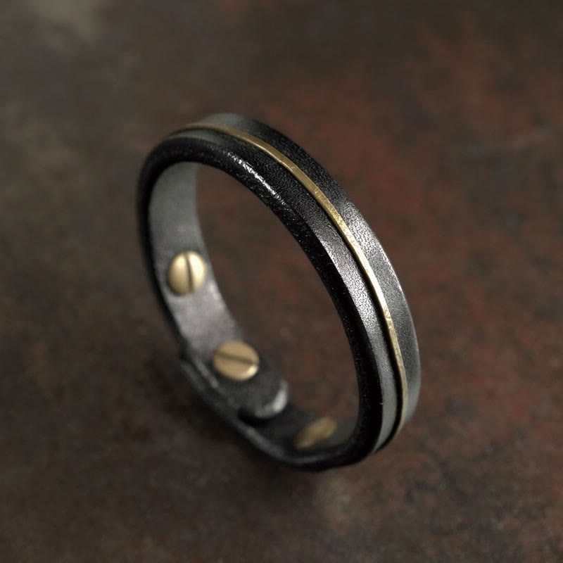 Pulsera curativa con Buddha Stones, cuero vintage, alambre de cobre y latón