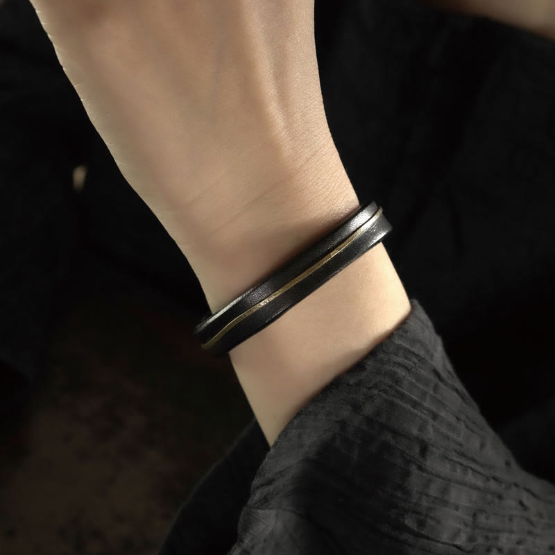 Pulsera curativa con Buddha Stones, cuero vintage, alambre de cobre y latón