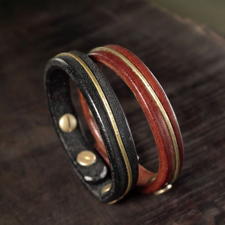 Pulsera curativa con Buddha Stones, cuero vintage, alambre de cobre y latón