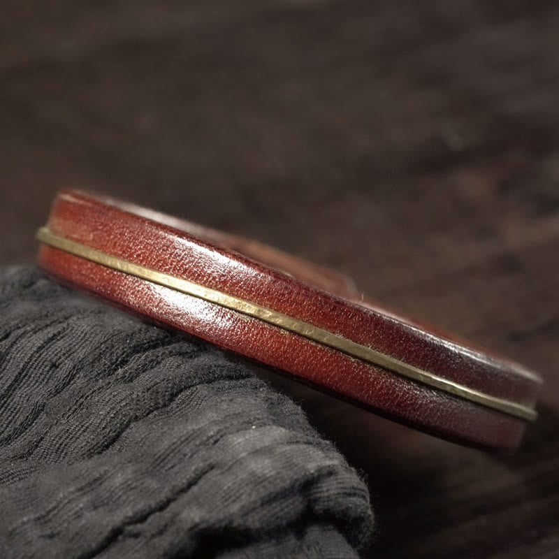 Pulsera curativa con Buddha Stones, cuero vintage, alambre de cobre y latón