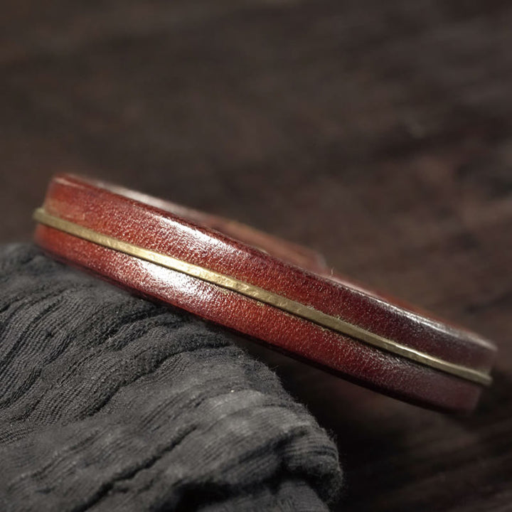 Pulsera curativa con Buddha Stones, cuero vintage, alambre de cobre y latón