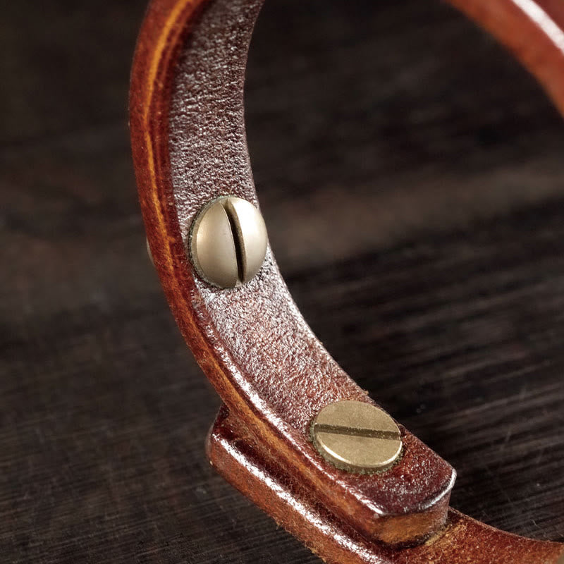 Pulsera curativa con Buddha Stones, cuero vintage, alambre de cobre y latón