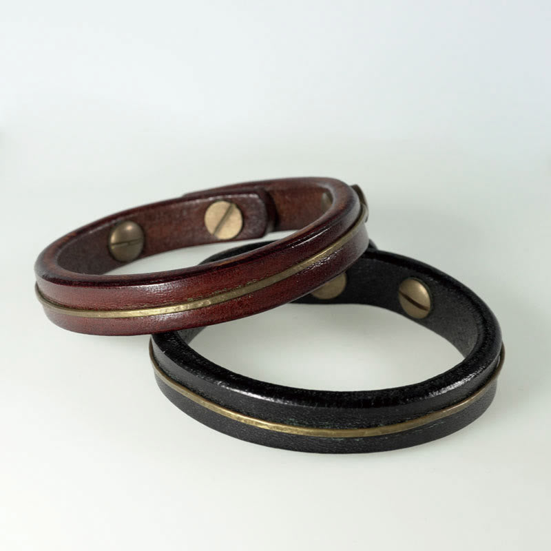 Pulsera curativa con Buddha Stones, cuero vintage, alambre de cobre y latón