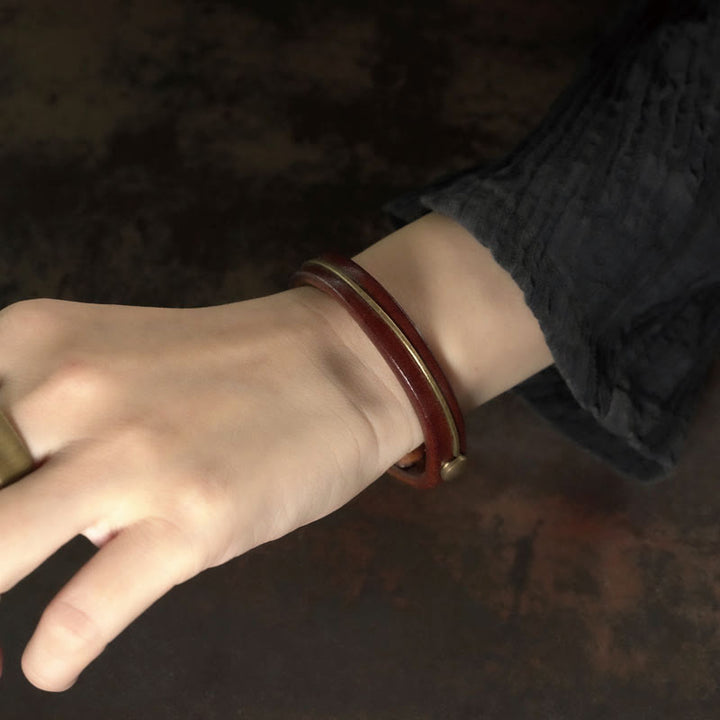 Pulsera curativa con Buddha Stones, cuero vintage, alambre de cobre y latón