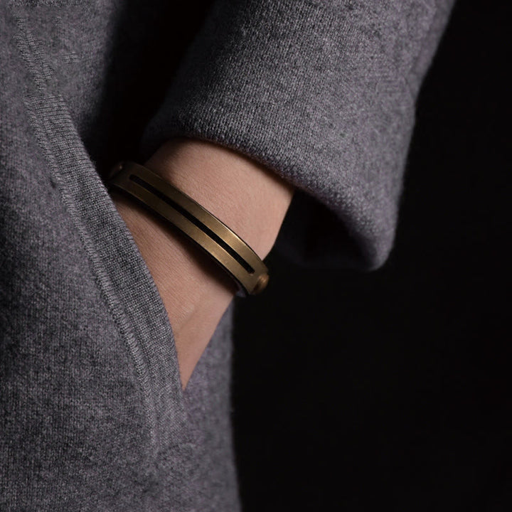 Pulsera de equilibrio de latón, cobre y cuero vintage con Buddha Stones