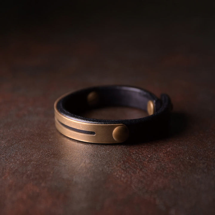 Pulsera de equilibrio de latón, cobre y cuero vintage con Buddha Stones