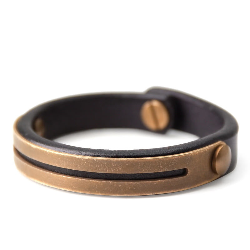 Pulsera de equilibrio de latón, cobre y cuero vintage con Buddha Stones