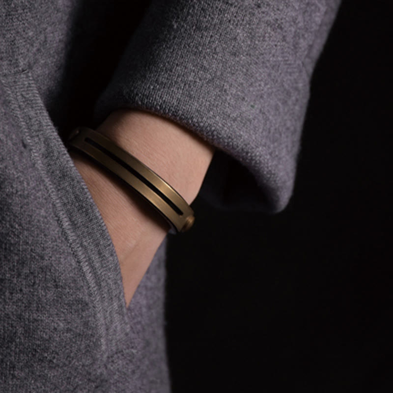 Pulsera de equilibrio de latón, cobre y cuero vintage con Buddha Stones