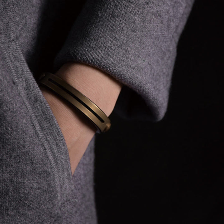 Pulsera de equilibrio de latón, cobre y cuero vintage con Buddha Stones