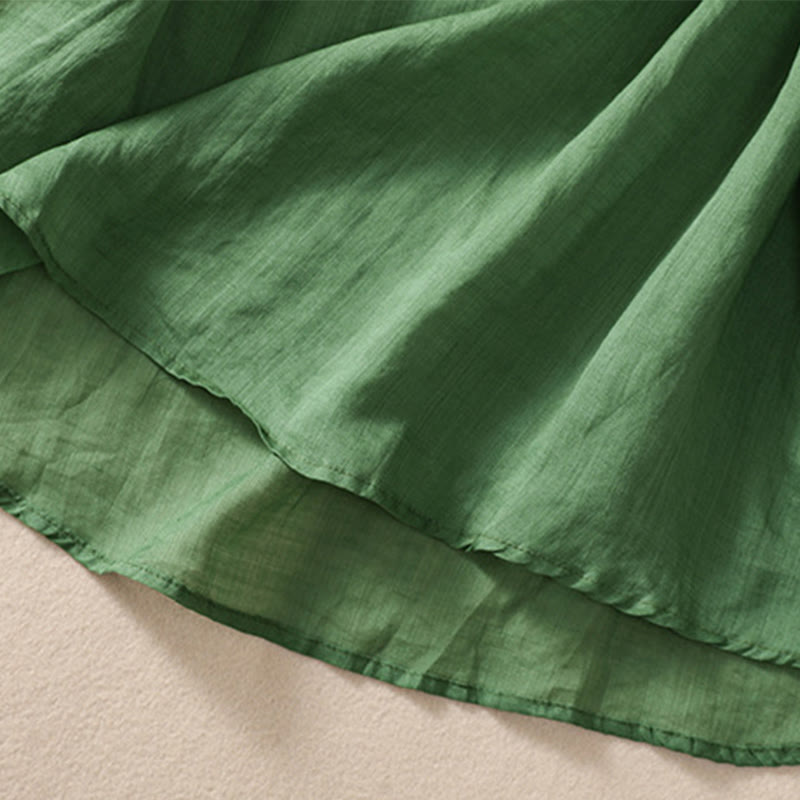 Camisa de lino y algodón de media manga con diseño hueco y cuello redondo para mujer de Buddha Stones