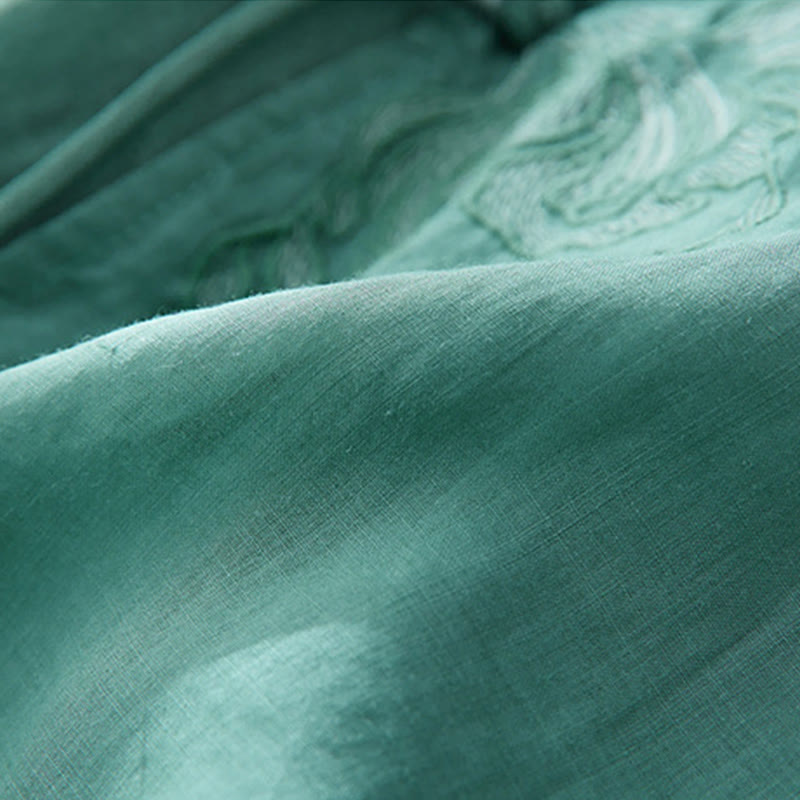 Camisa de lino y algodón con mangas tres cuartos y diseño de plantas bordadas para mujer con Buddha Stones - image 25