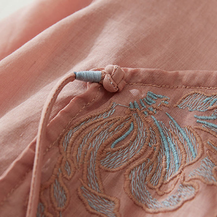 Camisa de lino y algodón con mangas tres cuartos y diseño de plantas bordadas para mujer con Buddha Stones - image 5