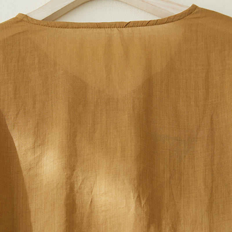 Camisa de lino y algodón con mangas tres cuartos y diseño de plantas bordadas para mujer con Buddha Stones - image 17