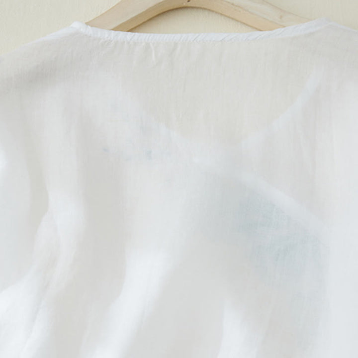 Camisa de lino y algodón con mangas tres cuartos y diseño de plantas bordadas para mujer con Buddha Stones - image 11