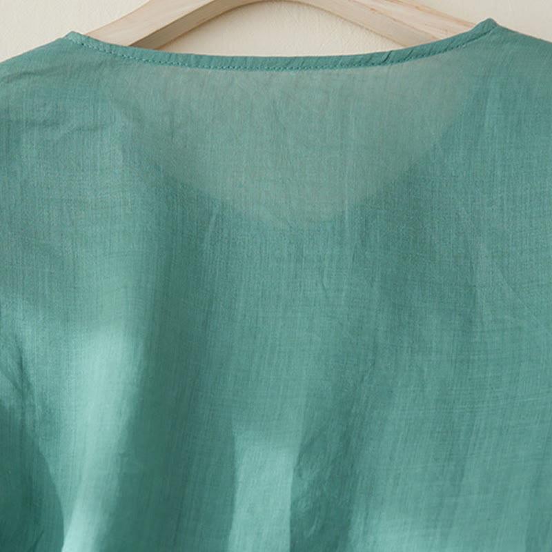 Camisa de lino y algodón con mangas tres cuartos y diseño de plantas bordadas para mujer con Buddha Stones - image 24