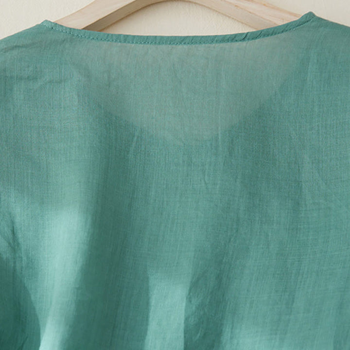 Camisa de lino y algodón con mangas tres cuartos y diseño de plantas bordadas para mujer con Buddha Stones - image 24