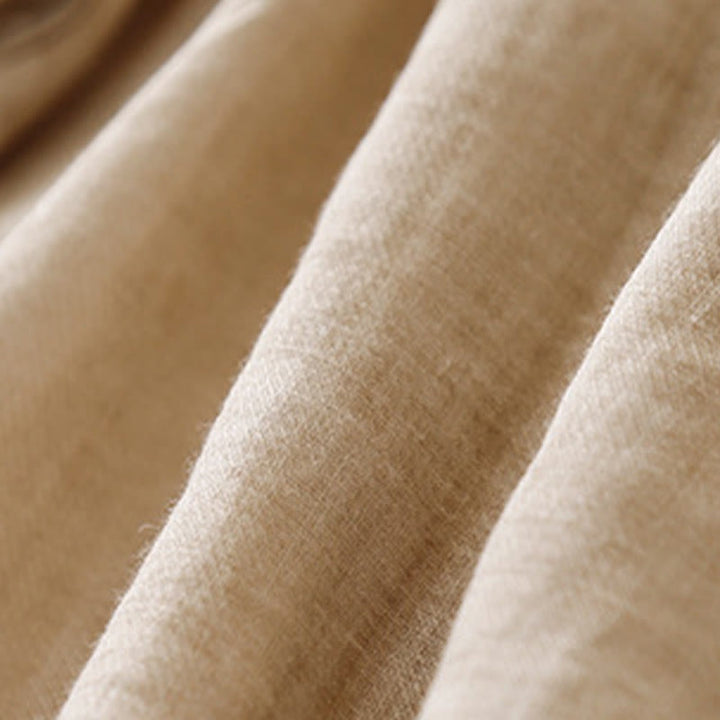 Camisa de lino y algodón para mujer con diseño informal de plantas bordadas y cuello alto, manga tres cuartos, con Buddha Stones