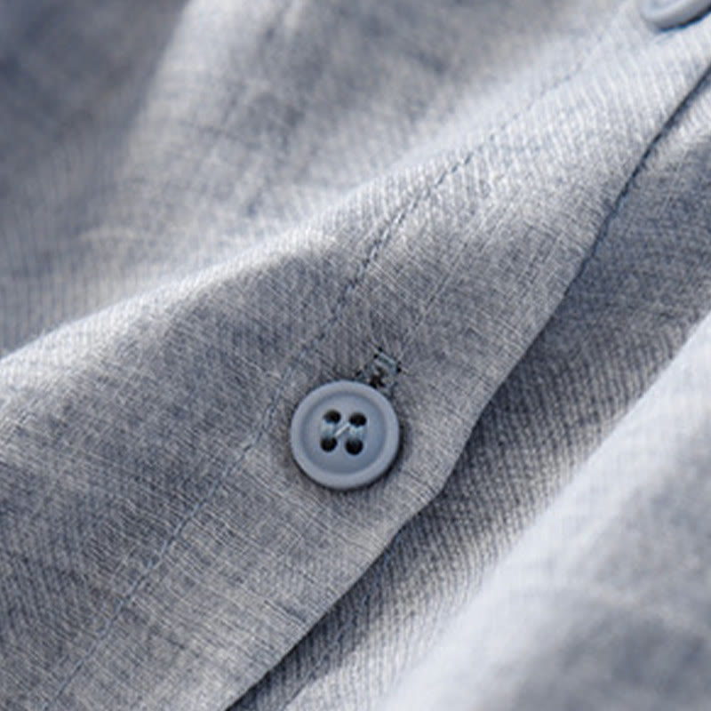 Camisa de lino y algodón para mujer con diseño informal de plantas bordadas y cuello alto, manga tres cuartos, con Buddha Stones