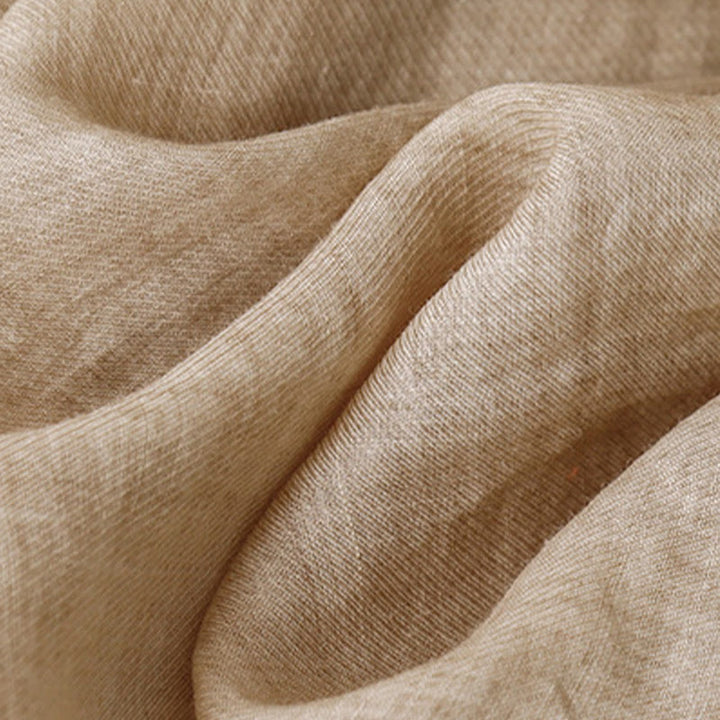 Camisa de lino y algodón para mujer con diseño informal de plantas bordadas y cuello alto, manga tres cuartos, con Buddha Stones