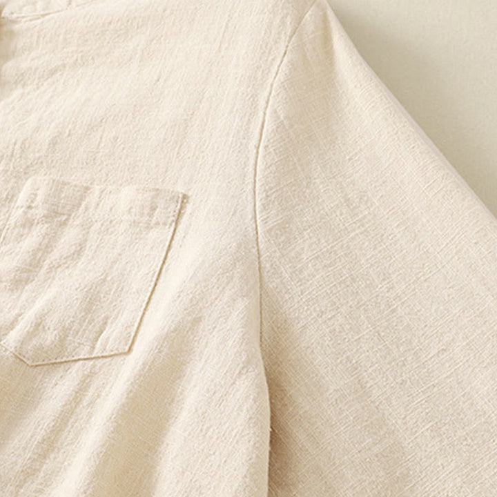 Camisa de lino y algodón lisa con diseño de manga larga y cuello alto holgado informal para mujer con Buddha Stones - image 10