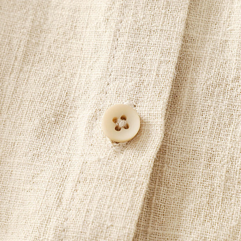 Camisa de lino y algodón lisa con diseño de manga larga y cuello alto holgado informal para mujer con Buddha Stones - image 9