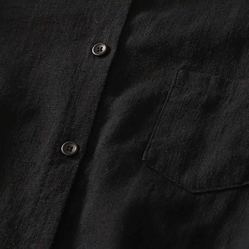 Camisa de lino y algodón lisa con diseño de manga larga y cuello alto holgado informal para mujer con Buddha Stones - image 15