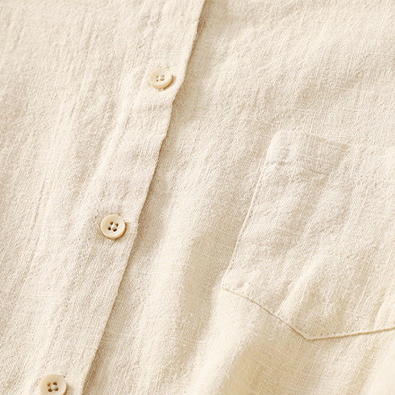 Camisa de lino y algodón lisa con diseño de manga larga y cuello alto holgado informal para mujer con Buddha Stones - image 8