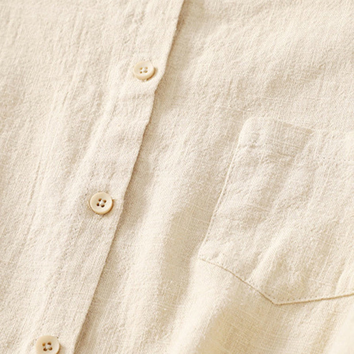 Camisa de lino y algodón lisa con diseño de manga larga y cuello alto holgado informal para mujer con Buddha Stones - image 8