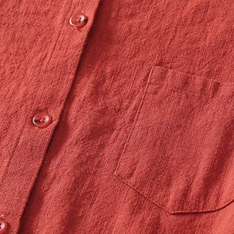 Camisa de lino y algodón lisa con diseño de manga larga y cuello alto holgado informal para mujer con Buddha Stones - image 3