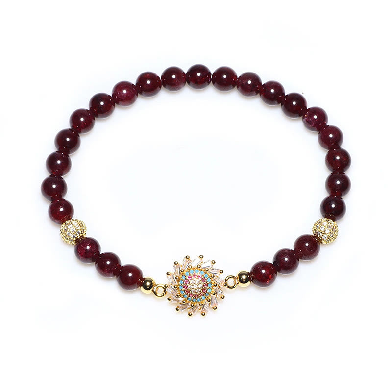 Pulsera protectora con cuentas de circonita y flor de granate natural de Buddha Stones
