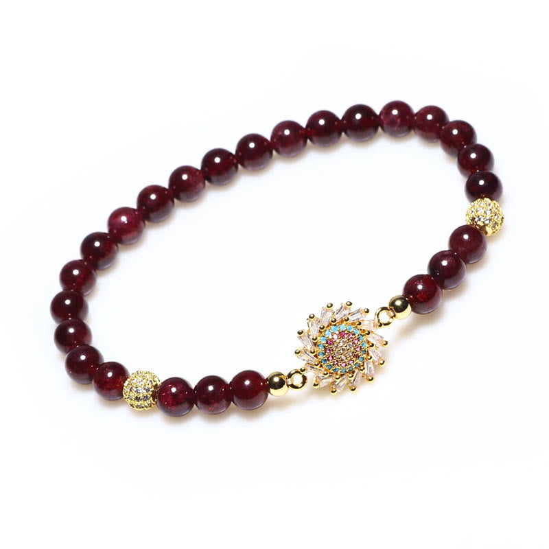 Pulsera protectora con cuentas de circonita y flor de granate natural de Buddha Stones