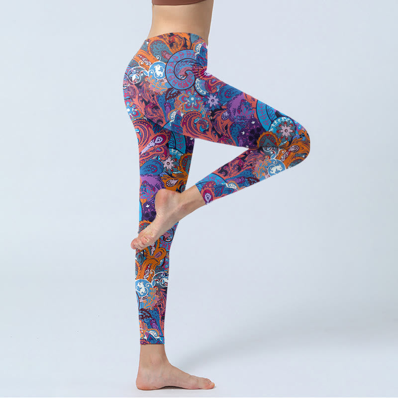 Leggings de yoga para mujer con estampado floral colorido y piedras de Buddha Stones y hierba rizada - image 5