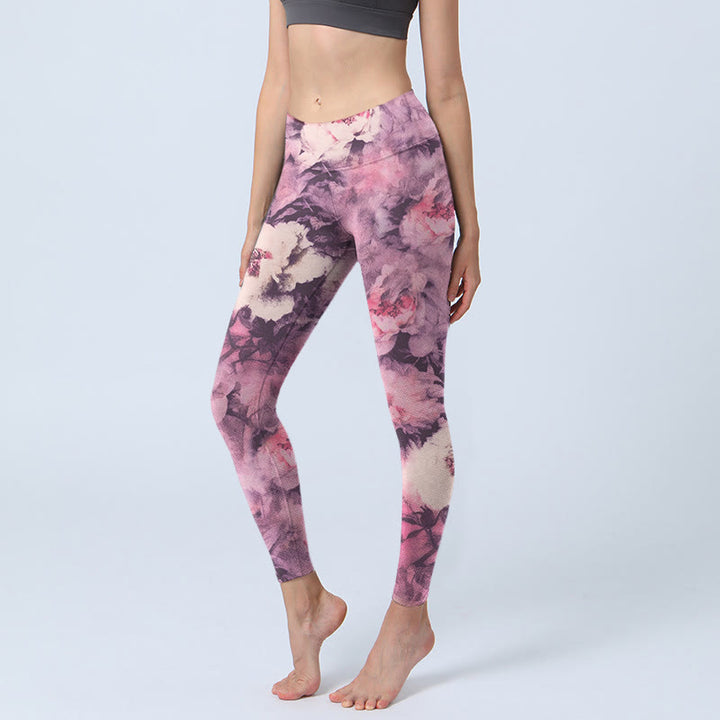 Leggings de yoga para mujer con estampado de flores de peonía morada y Buddha Stones - Orquídea - US18,UK/AU22,EU50 (4XL) - image 1