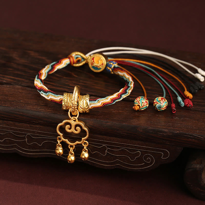 Pulsera con nudo de reencarnación curativa con campana de bloqueo de paz de nube auspiciosa de ciervo de color Dunhuang hecha a mano con Buddha Stones