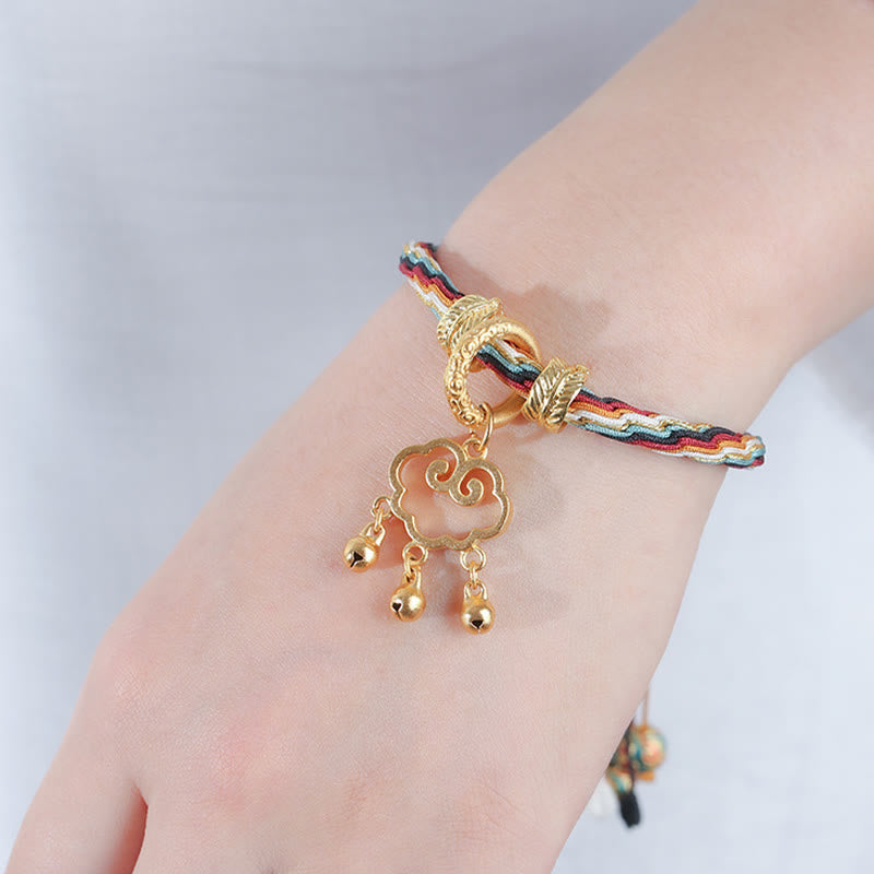 Pulsera con nudo de reencarnación curativa con campana de bloqueo de paz de nube auspiciosa de ciervo de color Dunhuang hecha a mano con Buddha Stones