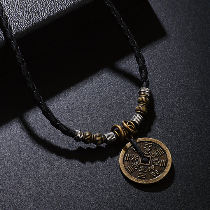 Colgante de collar con armonía de monedas de cobre de aleación Bagua con fantasmas de montaña y piedras de Buddha Stones que gastan dinero