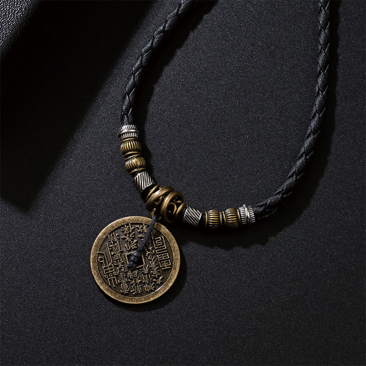 Colgante de collar con armonía de monedas de cobre de aleación Bagua con fantasmas de montaña y piedras de Buddha Stones que gastan dinero